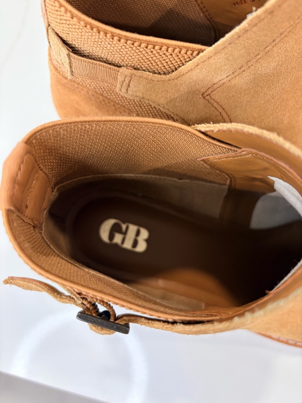 Gianni Bini Free-Spin Tan Suede Wedge Ankle Boots - Picture 4 of 7